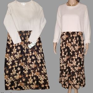 Donna Toran stretchy cream and brown floral dress